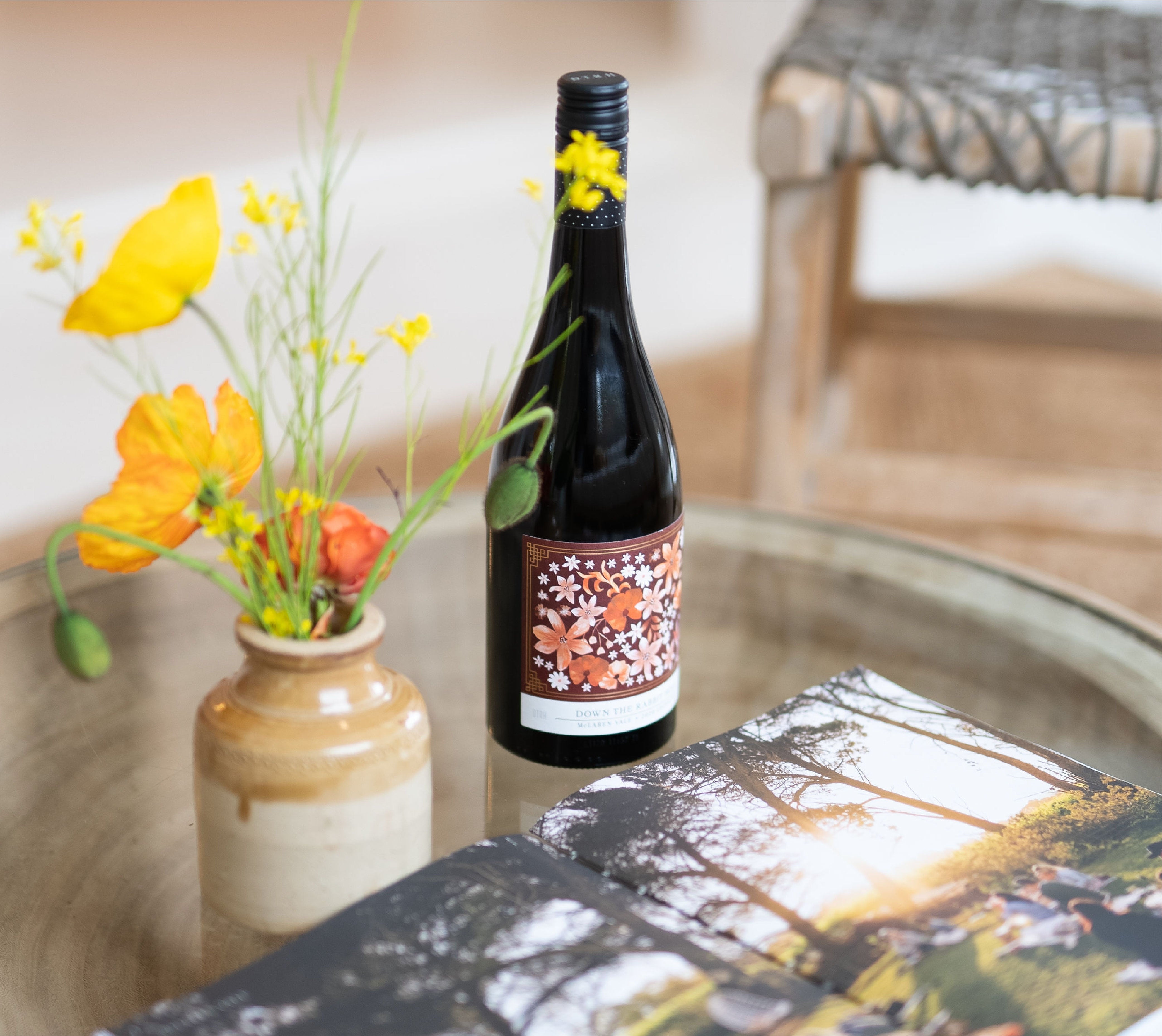 Old Vine Grenache on a table in wine tasting room at our cellar door in McLaren Vale